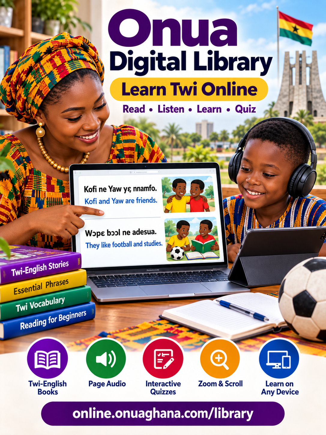 Twi learning app, learn Twi online, best Twi learning website, Onua Digital Library, Twi-English books, online Twi course, Twi language learning, learn Ghanaian languages, Twi vocabulary, Twi pronunciation practice, interactive Twi lessons, Asante Twi learning, Twi reading practice, digital library Ghana, Twi for beginners